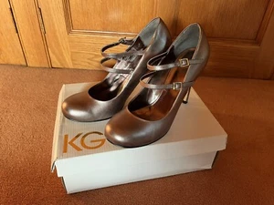 KG by Kurt Geiger Pewter Leather Court Shoes Size UK6 Mary Jane double strap - Picture 1 of 7