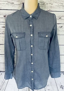 Women’s Small Blouse J Crew Slate Blue Button Down Long Sleeves 100% Cotton Soft - Picture 1 of 10