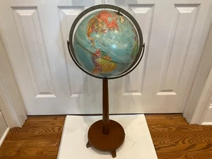 Vtg MCM Replogle Floor Globe Wooden Stand Mid-Century Eames Era Danish Modern - Picture 1 of 14