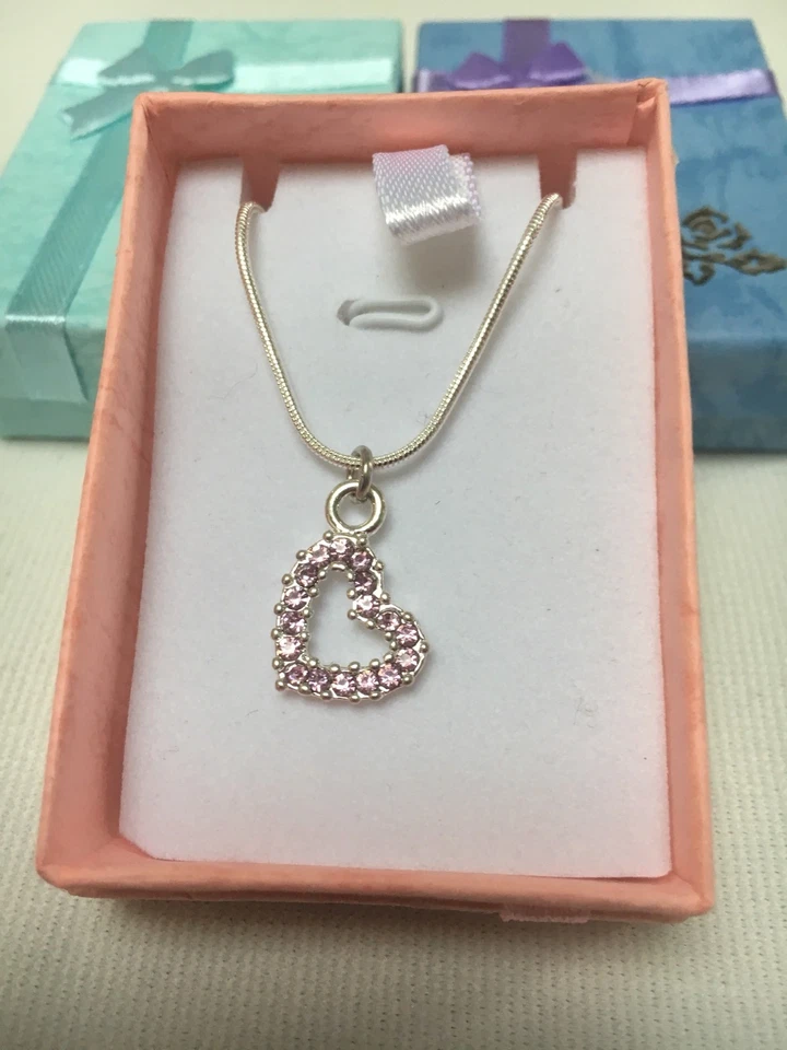 Bridesmaid Necklace Pink Heart, silver plated, With Free Gift Box nickel free - Image 1 of 1