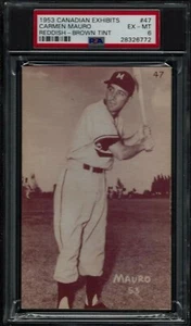 PSA 6 - 1953 Canadian Exhibits #47 Carmen Mauro (Red Tint) Montreal Royals - Picture 1 of 3