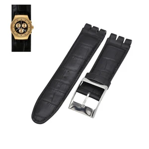 Correa de reloj de cuero negro de 23 mm para Swatch XL Irony The Chrono YOZ100 - Imagen 1 de 7