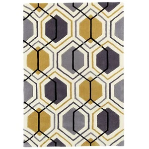 Contemporary Abstract Hand Tufted Geometric Hexagon Grey / Yellow Rugs - Picture 1 of 2