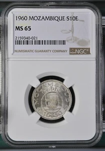 1960 MOZAMBIQUE Portugese Silver 10 Escudos - NGC MS65 - Picture 1 of 2