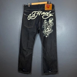 Ed Hardy 38/34 men’s blue denim jeans Y2K pants embroidered logo vintage skull - Picture 1 of 10