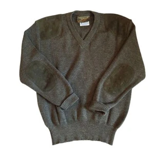 Maglione Niffi verde lana scamosciata pelle scollo V uomo medio commando Inghilterra - Foto 1 di 6