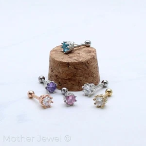 CLEAR AQUA PINK PURPLE SILVER YELLOW ROSE GOLD IP ROUND CARTILAGE STUD LABRET - Picture 1 of 26