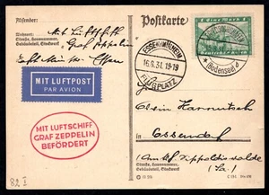GERMANY 1931 GRAF ZEPPELIN BEFORDERT FRIEDRICHSHAFEN TO ESSENDORF POST CARD - Picture 1 of 2