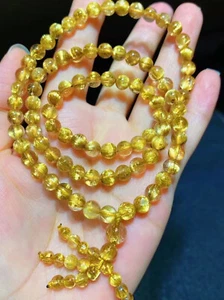 Natural Gold Rutilated Quartz Crystal Round Beads necklace AAAAA - Picture 1 of 6