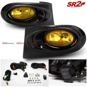 Yellow Fog Lens Lights Carbon Style Driving Bumper Lamp Fits 02-04 RSX DC5 - Picture 1 of 2