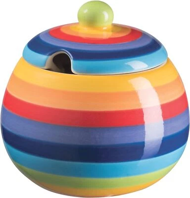 Windhorse Purity Style Hand Painted Rainbow Stripe Sugar Bowl