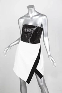 Mason Damen schwarz + creme Lasercut Leder Lammleder trägerloses Etui-Kleid 10 - Bild 1 von 9