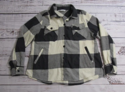 Jaqueta Woolrich xadrez preta branca cinza flanela bolsos feminina média - Imagem 1 de 4