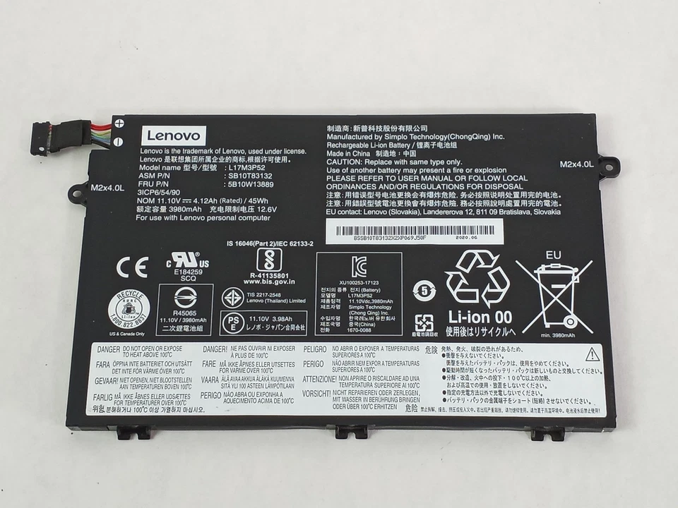 Batería de 3 celdas para portátil Lenovo 5B10W13889 3980 mAh para ThinkPad E480 E580 Foto 1 de 4
