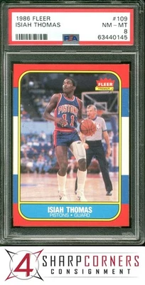 Fleer #109 1986 Isiah Thomas RC Pistons Hof PSA 8 Foto 1 de 4