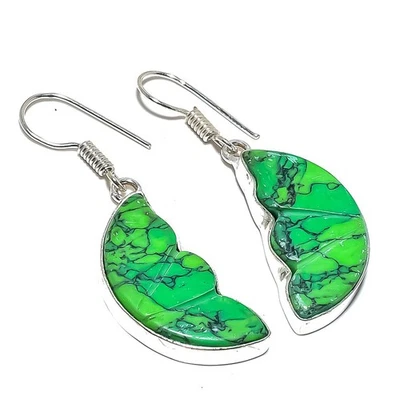 Xmas Green Turquoise Gemstone 925 Sterling Silver Earring 1.8" S213 - Image 1 of 4