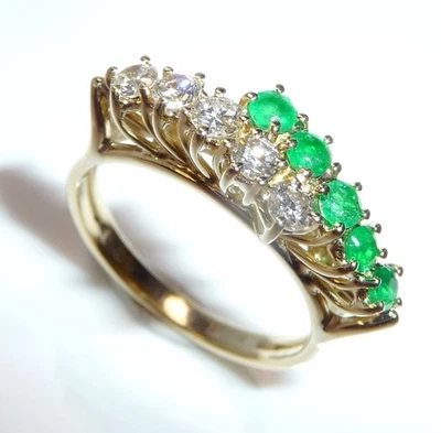 Ring 750 Gelbgold 0.38ct. Diamanten 0.25ct Smaragde Gr: 54,5 / 17,4 mm änderbar - Bild 1 von 4