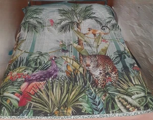 4'6" Double Cotton Duvet Set Green Jungle Animal Print Forest Cover 2 Pillowcase - Picture 1 of 11