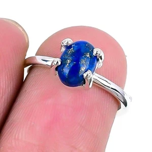 Lapis Lazuli Gemstone 925 Silver Art Deco Trendy Engagement Cluster Ring Jewelry - Picture 1 of 8