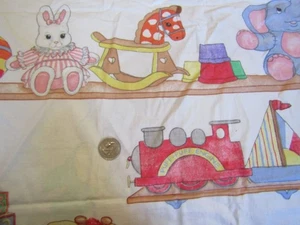 ADORABLE Vintage BABY TOYS ANIMALS On WHITE 1990's COTTON Fabric - shy 1 yd - Picture 1 of 3