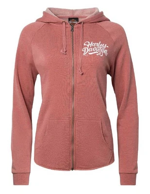 Sudadera con capucha para mujer Harley-Davidson Nimble H-D con cremallera borde crudo, rosa polvorienta Foto 1 de 2