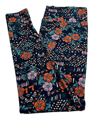 LuLaRoe Leggings TC Tall Curvy BLUE Retro Floral GEOMETRIC Chevron Stretchy Fit - Image 1 of 4