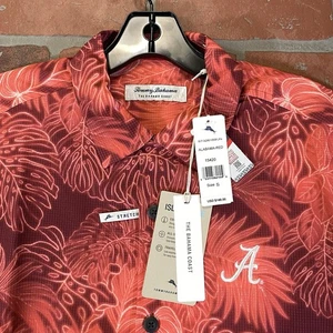 Tommy Bahama Alabama Tide Mens Small Hawaiian Shirt Floral Red Short Sleeve $148 - Picture 1 of 18