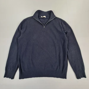 Luca Faloni Mens Jumper Navy Blue Medium Quarter Zip 100% Cashmere Pullover - Picture 1 of 9