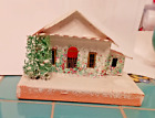 Vintage Putz Christmas Cardboard Mica Glitter House Loofah Tree, Flowers Japan