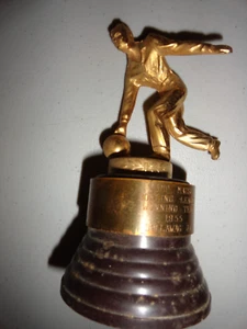 Vintage 1955 Men's Bowling Trophy Metal & Plastic Base 6" Camp Matsu - Picture 1 of 6