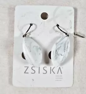 ZSISKA resin dangle White with black swirl earring new old stock - Bild 1 von 5