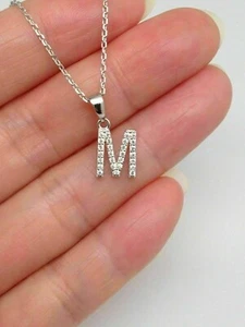 0.5ct Round Moissanite M Initial Pendant With 18" Chain 14KYellow Gold Plated - Picture 1 of 9