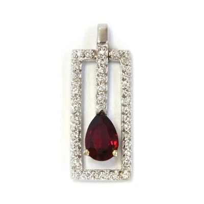 1.6 ctw Natural Pink Tourmaline & Diamond Solid 14k White Gold Rectangle Pendant - Image 1 of 4