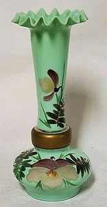 Victorian Bristol Blown Glass Vase Amber Glow Jadeite Jadite Jade-ite Green Glas - Picture 1 of 6