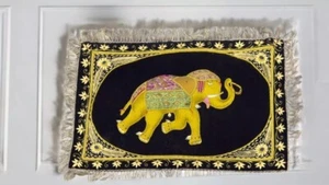 24"x12" Ornate Gold Floral Elephant Design Velvet Carpet with Hanging Home Decor - Picture 1 of 5