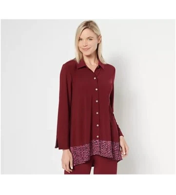 Cárdigan Dennis Basso Italia Tejido Botón Frontal Estampado Dobladillo Talla XL Rojo A523234 Foto 1 de 4