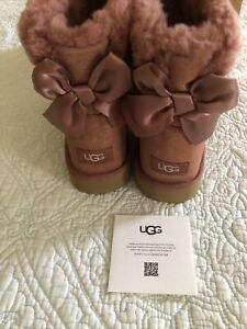 UGG Mini Bailey Bow Glimmer Faux Fur Lined Boot Sepia Film Size 10 New Free Ship