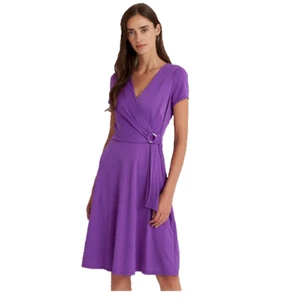 NEW LAUREN RALPH LAUREN PURPLE FIT AND FLARE BELTED CAREER  DRESS SIZE 12 $149 - Picture 1 of 3