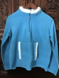 TCP The Children’s Place Girls Aqua Zipper Fleece Zip Sweater Fur Trim  14 XL - Picture 1 of 9