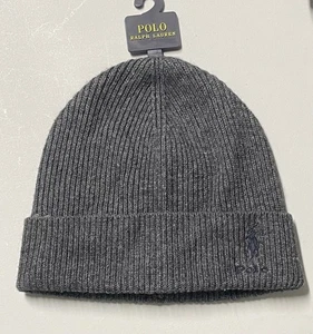 Polo Ralph Lauren Men's Signature Merino Ribbed Cuffed Beanie - New Grey NWT - Picture 1 of 3