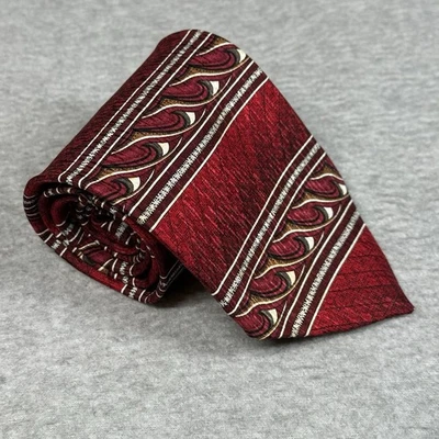 Corbata a Rayas Abstracta Vintage Evan Picone 100% Seda Rojo Granate Hecha en EE. UU." Foto 1 de 4