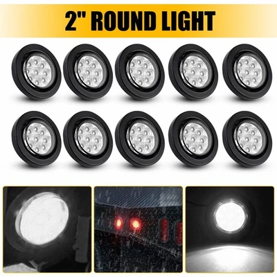 10x Round 2" White LED Side Marker Lights Truck Trailer Bullet Clearance Light C - Image 1 of 4