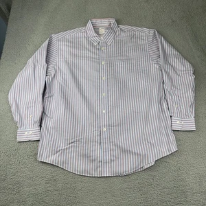 Brooks Brothers 346 Shirt Mens XL Blue Red Stripe Non Iron Button Down Cotton - Picture 1 of 12