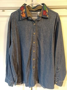 Rebecca Malone 1X besticktes Jeanshemd Herbstblätter abnehmbarer Kragen - Bild 1 von 6