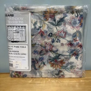 NOS Pair Sears Window Fashions Regal Park Voile Floral Curtain Panels 120” X 54” - Picture 1 of 10