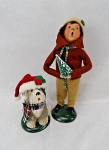 Byer's Choice Carolers 1988 Victorian Boy Holding Tree & Sheep Dog 1987 - Picture 1 of 12