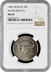 Vietnam 10 dong 1986, NGC MS69, "Natural Protection - Water Buffalo" Top Pop 2/0 - Picture 1 of 2
