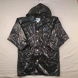 Vintage Slippery When Wet Regenjacke schwarz mit weißen Streifen Mantel Damen Small - Bild 1 von 15