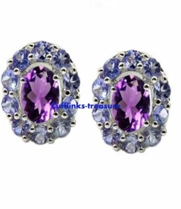 Gemelos para hombre de amatista natural y tanzanita plata esterlina 925 #4500 - Imagen 1 de 3