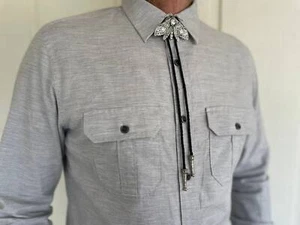 Large Moth Bolo Tie - Necklace Metal Insect - Rockabilly Goth Punk Retro Unisex - Picture 1 of 6